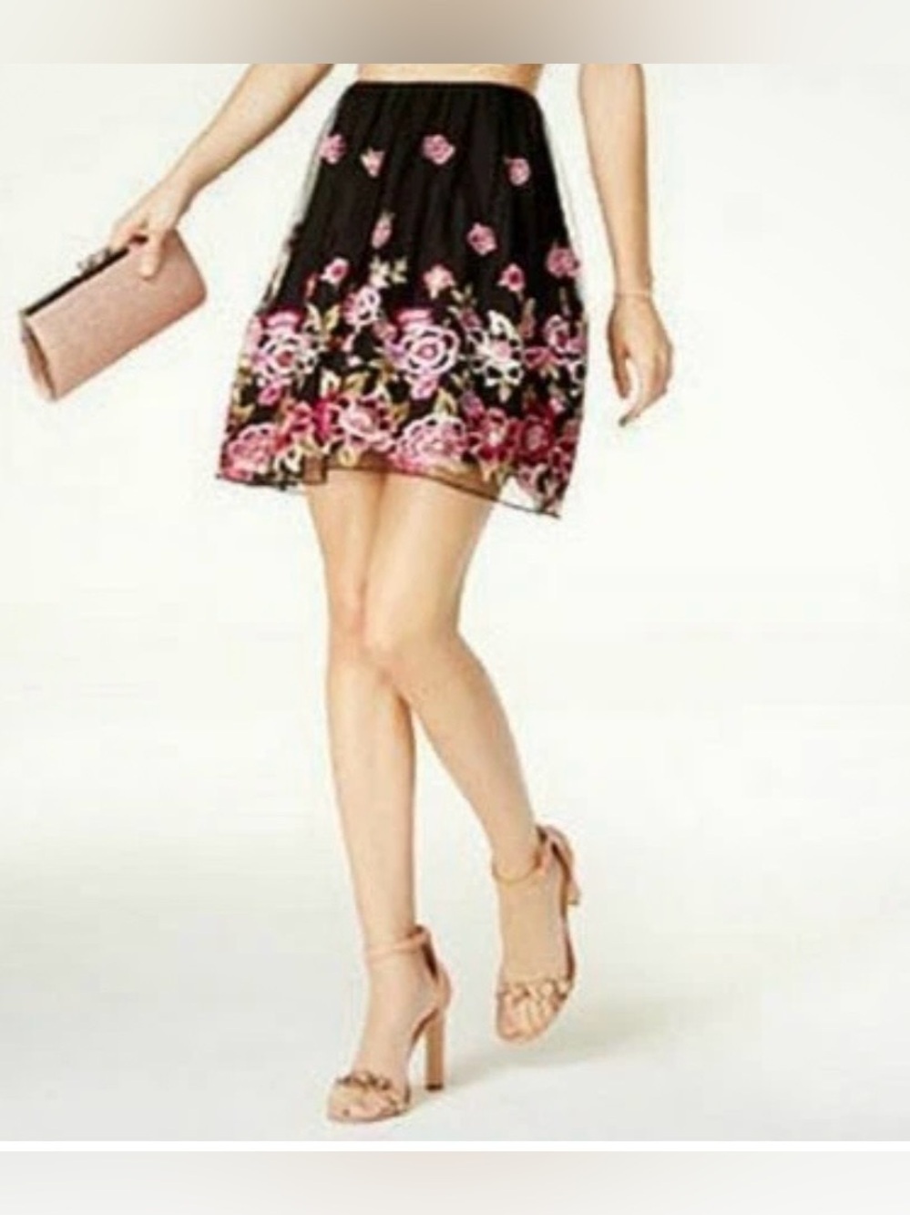 City Studio Black Mesh Lace Floral Embroidered Tulle Full Mini Skirt Size 9”